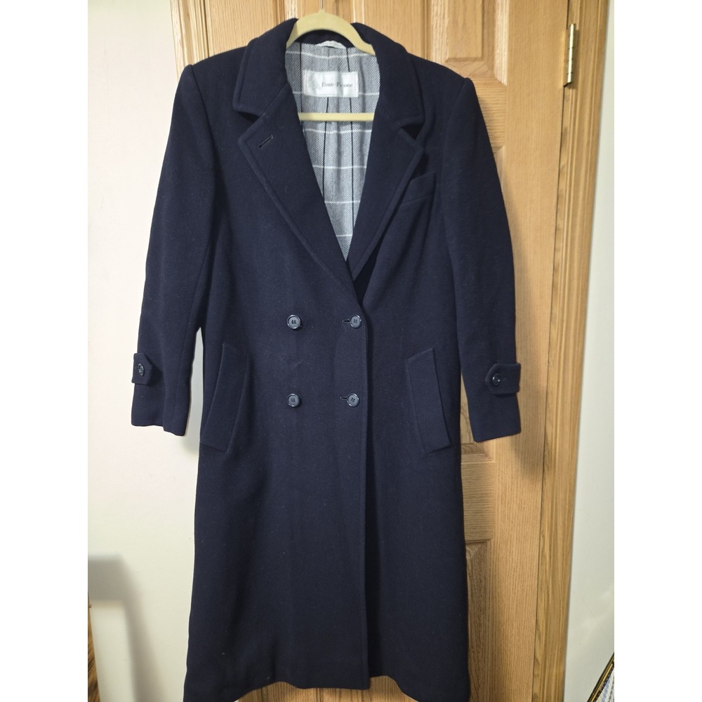Vintage Evan Picone Wool Coat Womens M L Navy Blue Double Breasted Maxi Italy